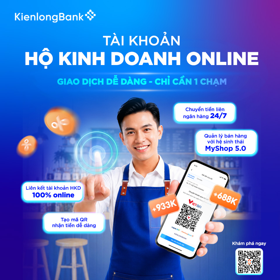 Tài khoản Hộ kinh doanh Online - Giao dịch dễ dàng, chỉ cần 1 chạm trên KienlongBank Plus