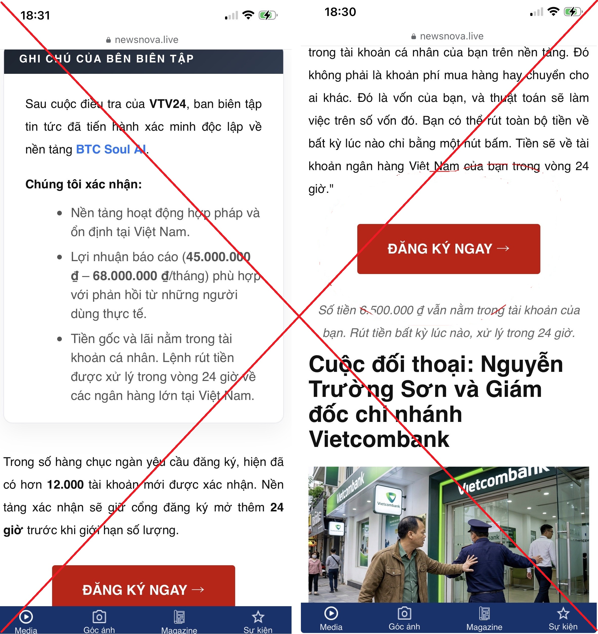 Cảnh báo thủ đoạn giả mạo báo chí và thương hiệu Vietcombank để dụ dỗ đầu tư nền tảng tiền số trái phép
