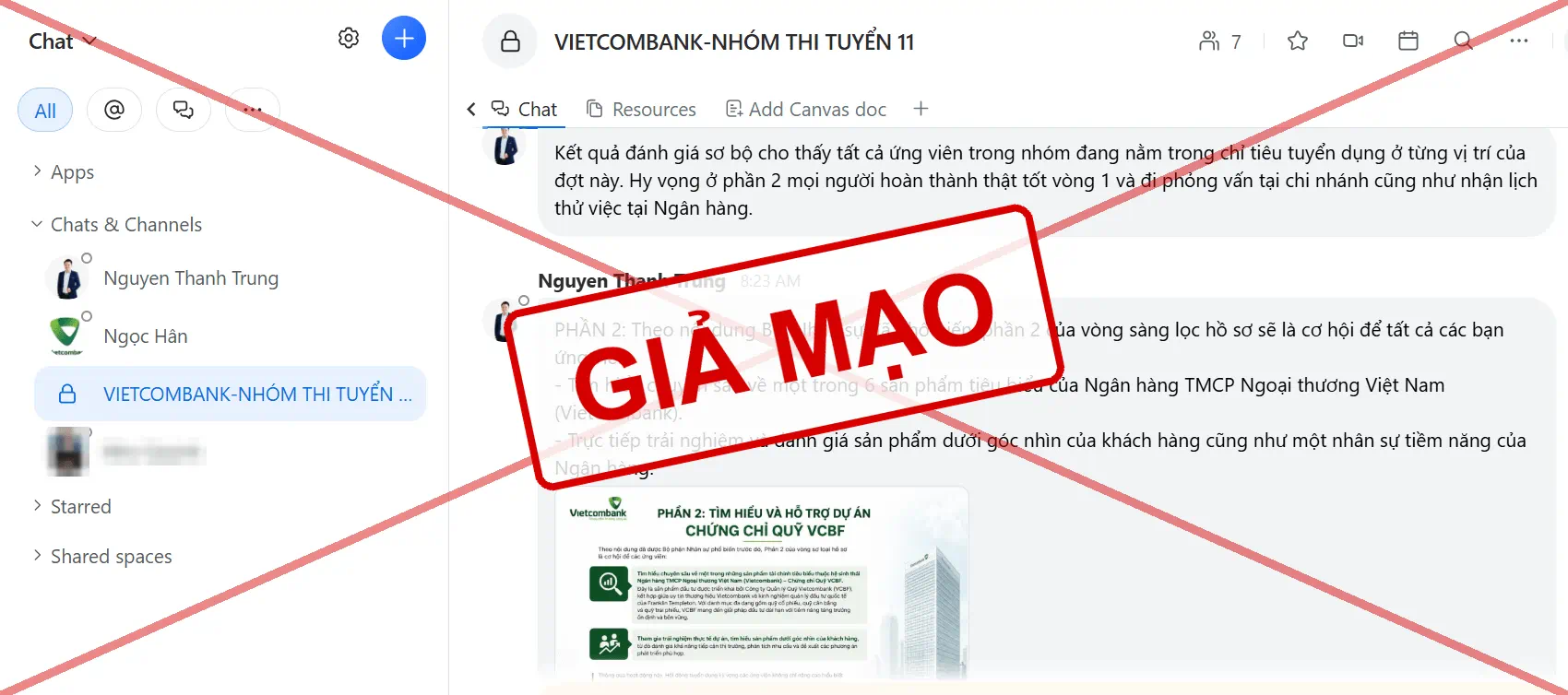 Hình 5: Nhiệm vụ tài chính giả mạo yêu cầu ứng viên trải nghiệm dự án chứng chỉ quỹ VCBF
