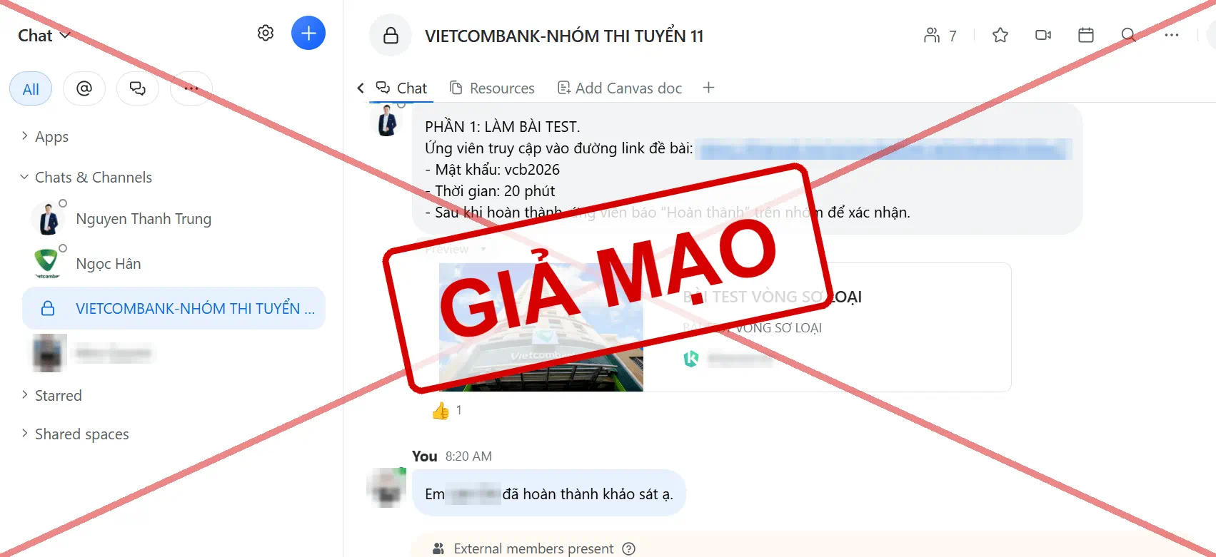 Hình 4: Đường link giả mạo bài test sơ loại tuyển dụng