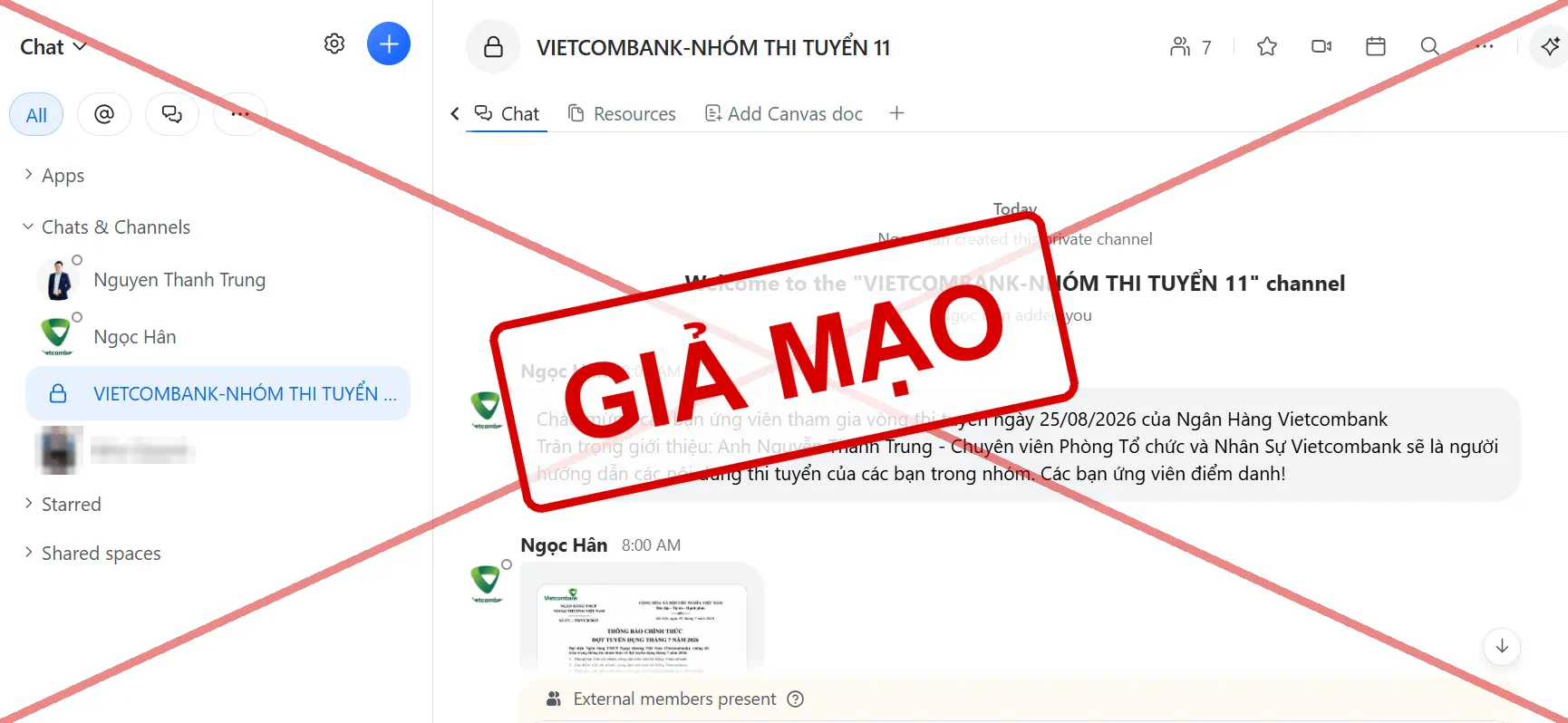 Hình 2: Nhóm chat tuyển dụng giả mạo trên nền tảng trực tuyến