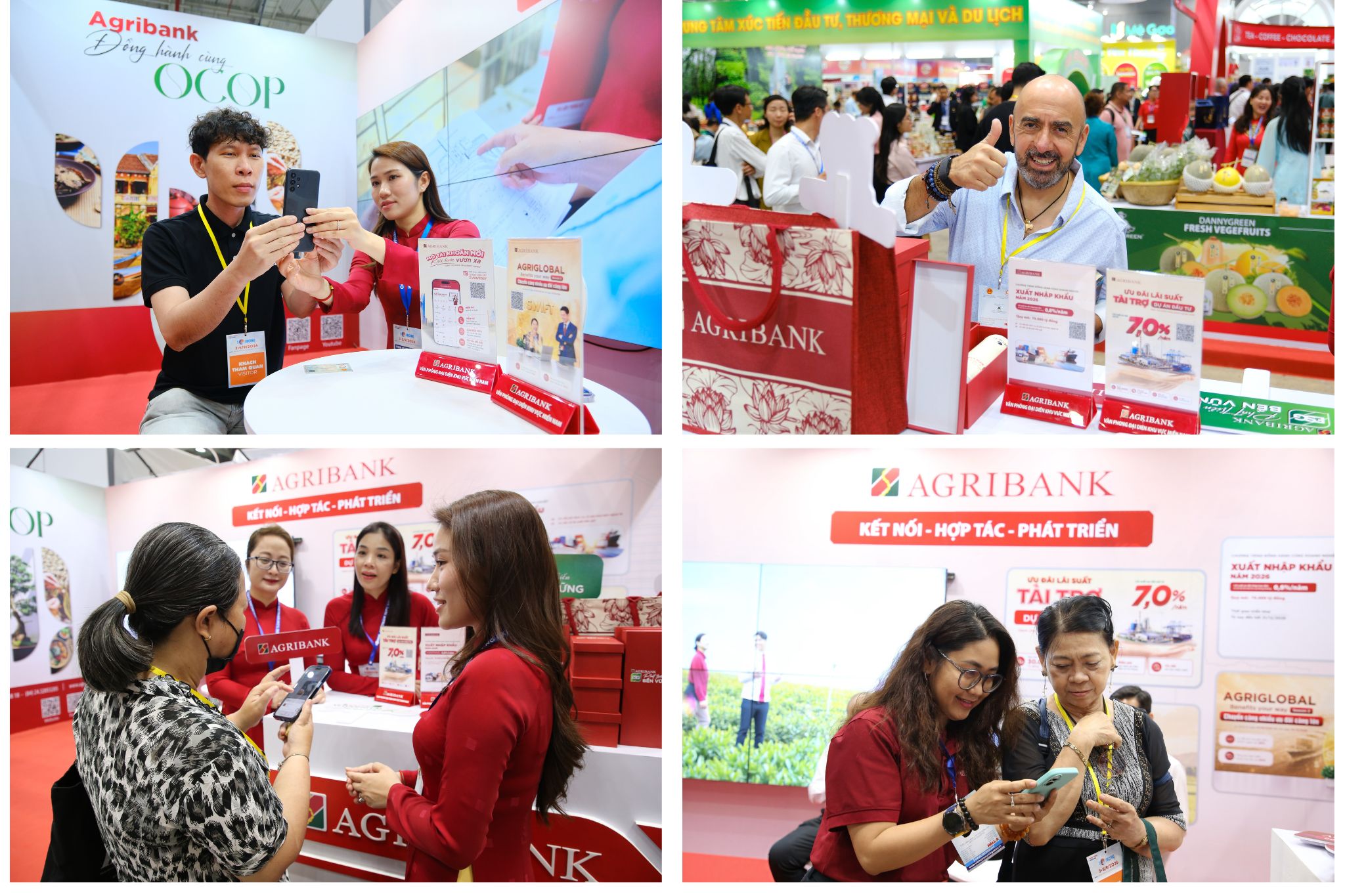 Khách hàng quan tâm, tìm hiểu sản phẩm, dịch vụ của Agribank tại triển lãm
