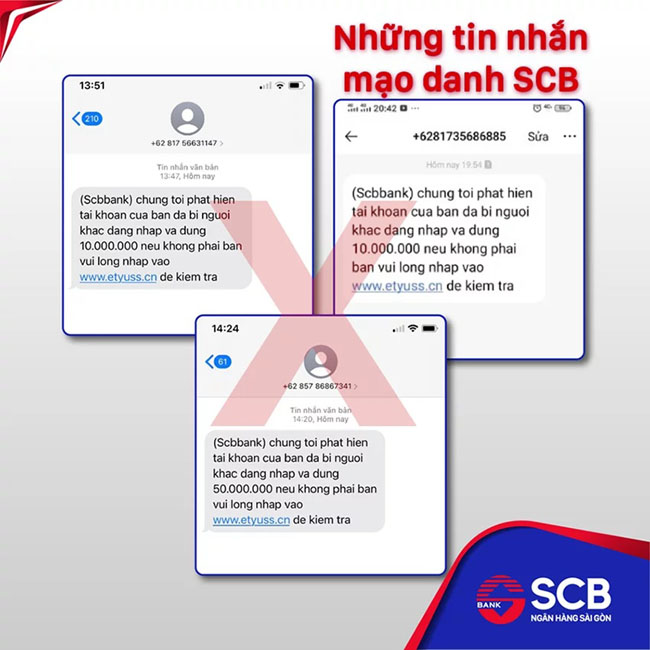 Canh bao lua dao qua tin nhan gia mao SCB