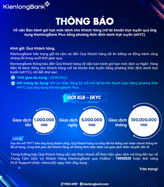 KienlongBank ban hanh han muc mo tai khoan bang eKYC 1