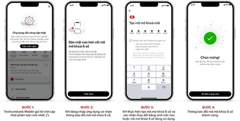 Techcombank Mobile nang cap ma mo khoa tu 4 so thanh 6 so 2
