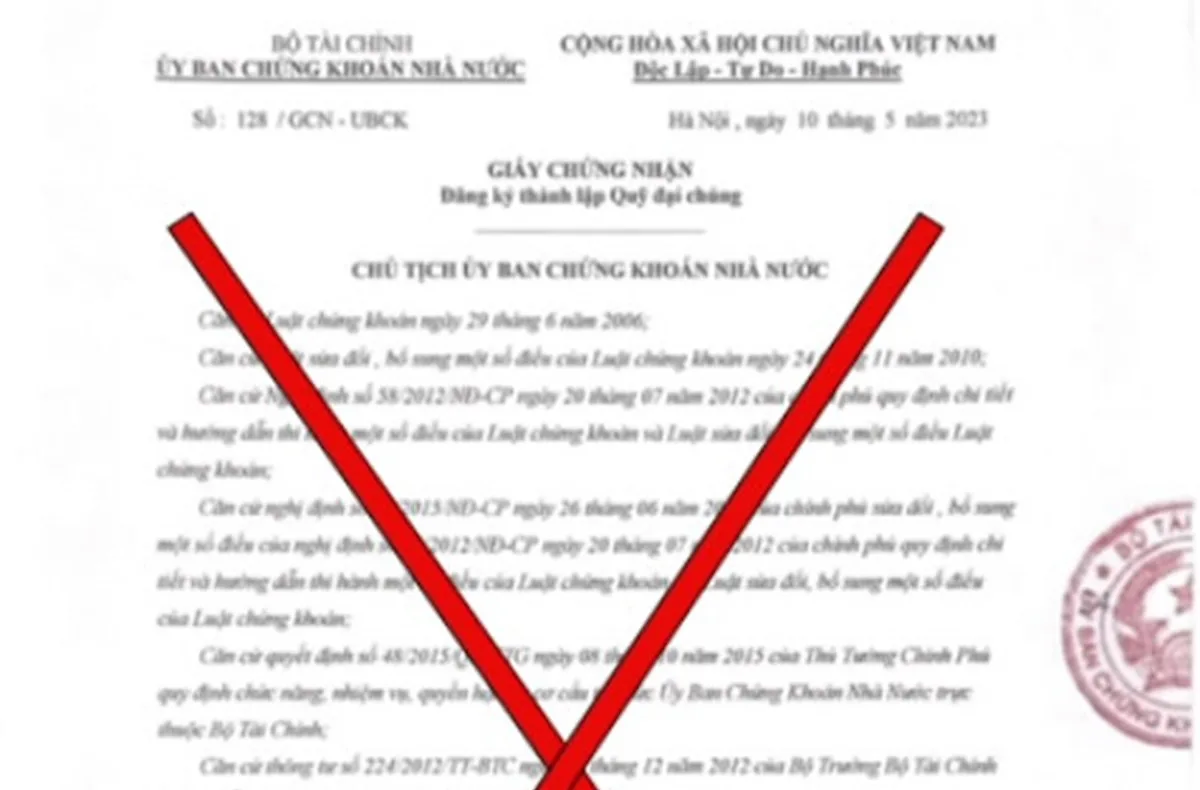 Xuất hiện văn bản giả mạo Ủy ban Chứng khoán Nhà nước về việc đăng ký thành lập quỹ đại chúng