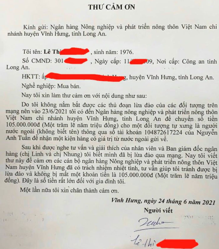 Thoat khoi cu lua hon 100 trieu nho su canh giac cua giao dich vien Agribank 2