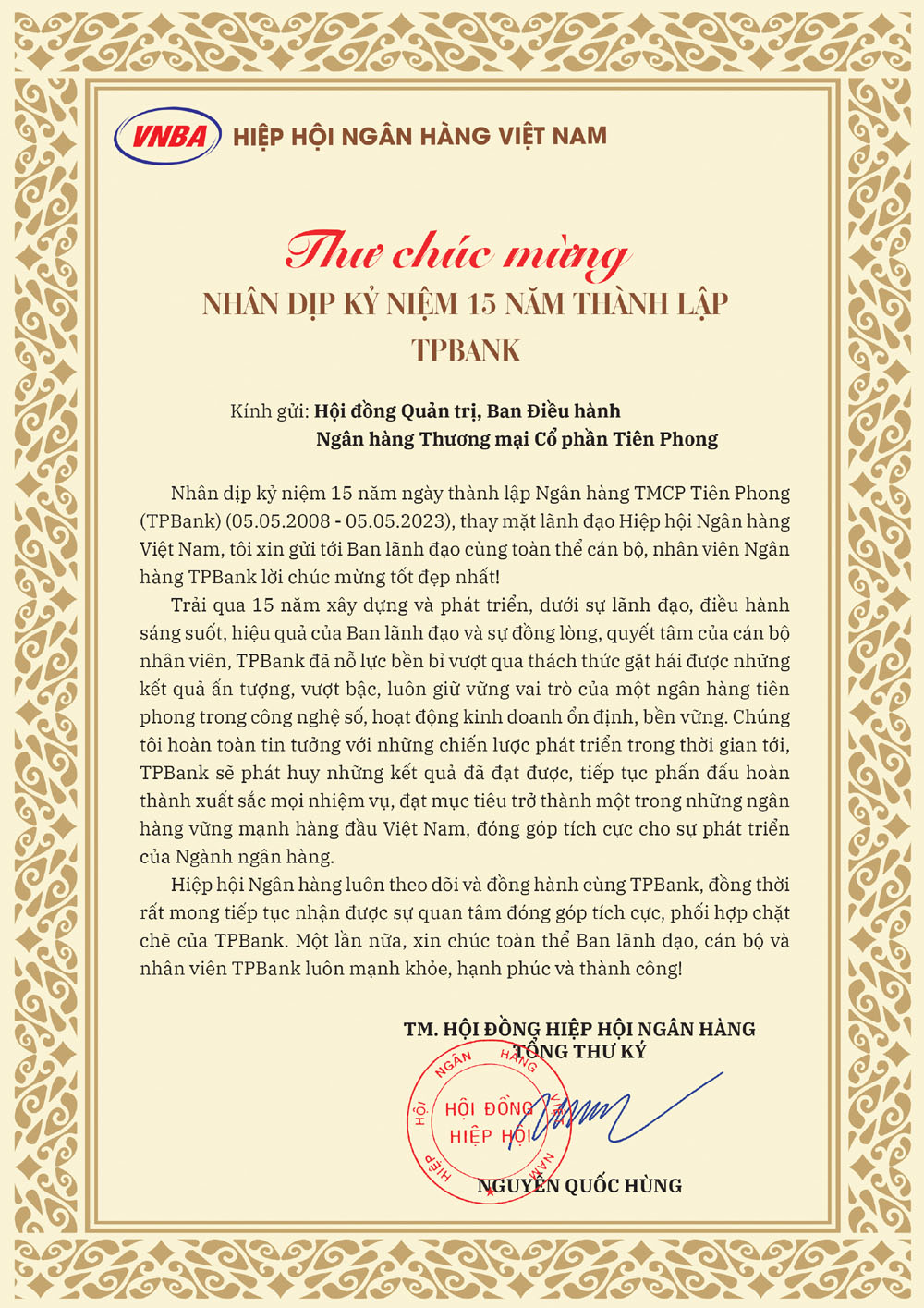 Hiep hoi Ngan hang Viet Nam chuc mung TPBank 2