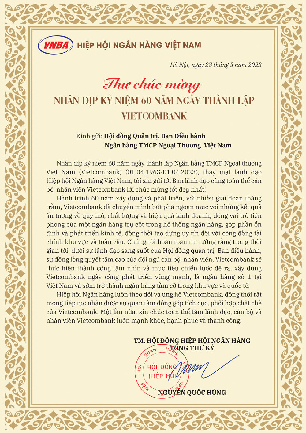 Thu chuc mung VCB
