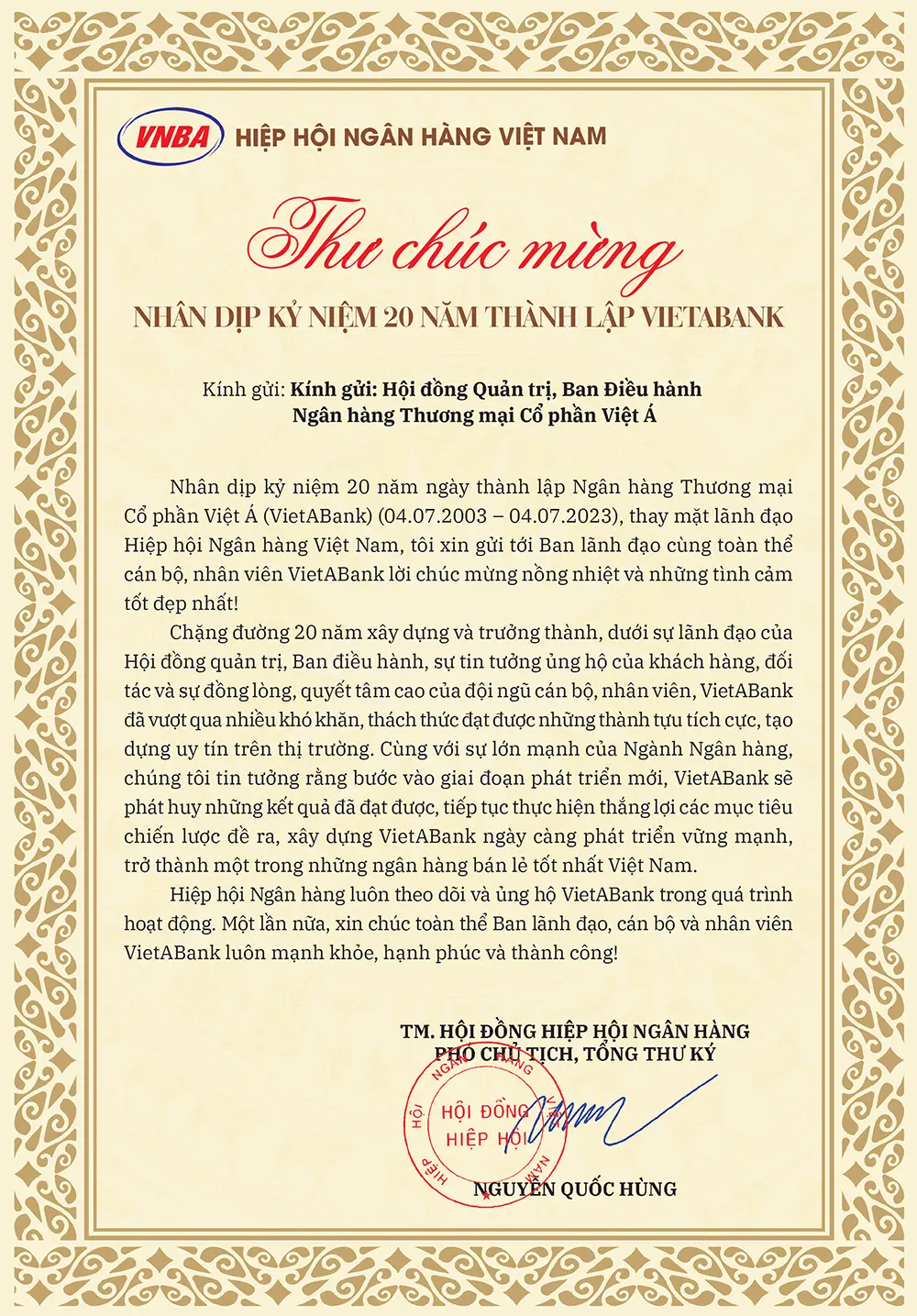 Thu chuc mung VIetABank