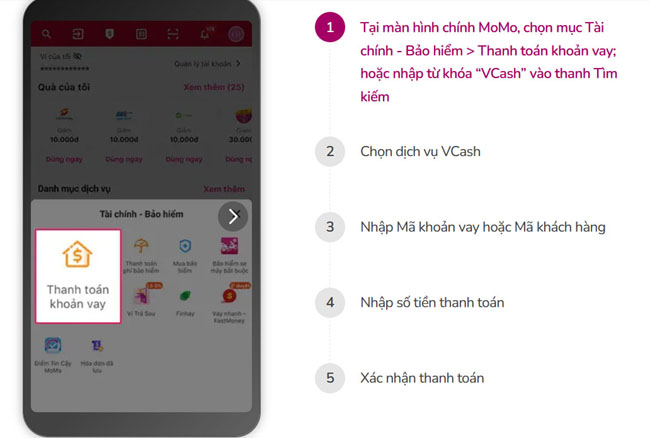 Cham MoMo Thanh toan khoan vay VCash lien tay 2