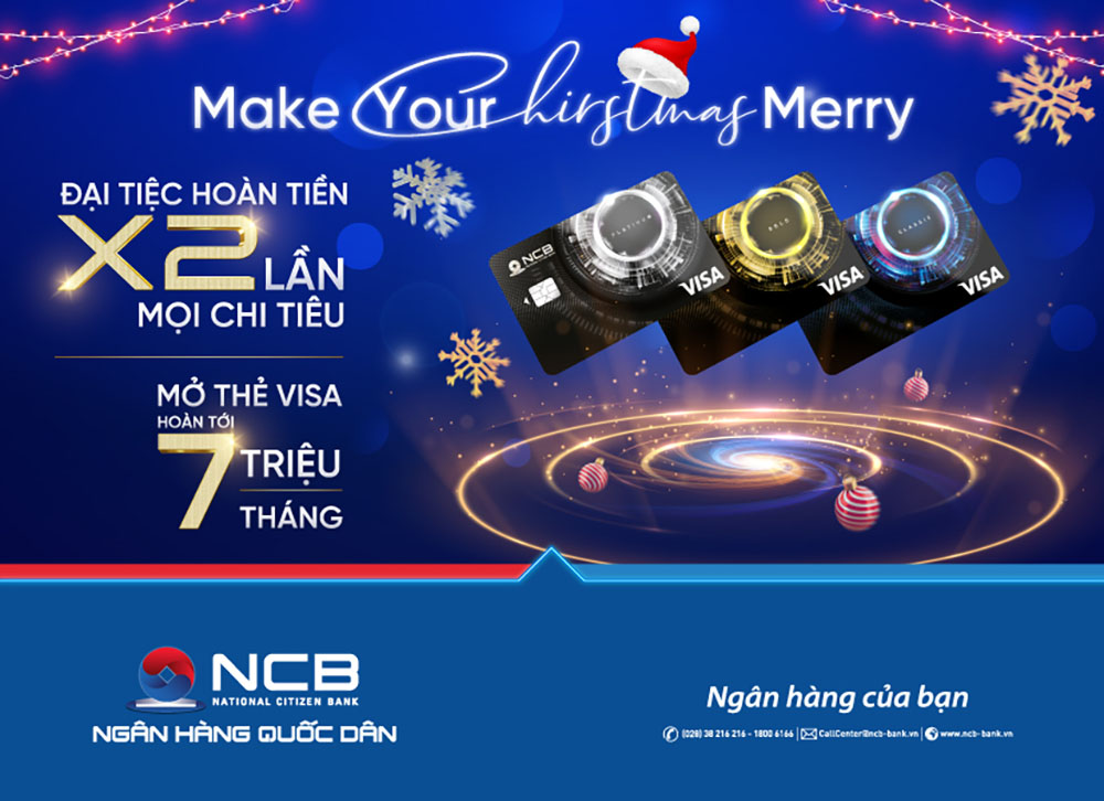 Chu the NCB Visa nhan uu dai hoan tien x 2 len den 5 trieu dong khi chi tieu bang the 1