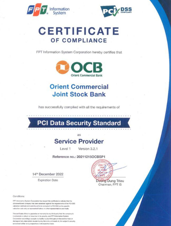 OCB dat chung nhan PCI DSS ve bao mat the trong 3 nam lien tiep 2