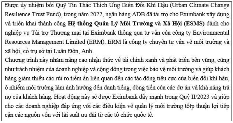 ADB tang han muc tai tro thuong mai cho Eximbank