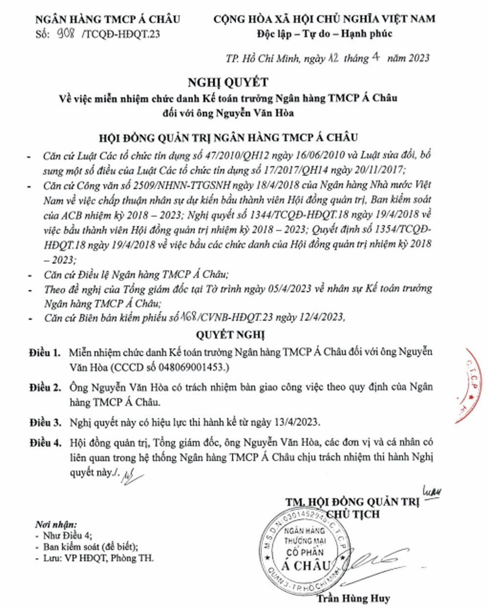 Ba Duong Thi Nguyet duoc bo nhiem giu chuc Ke toan truong ACB 2