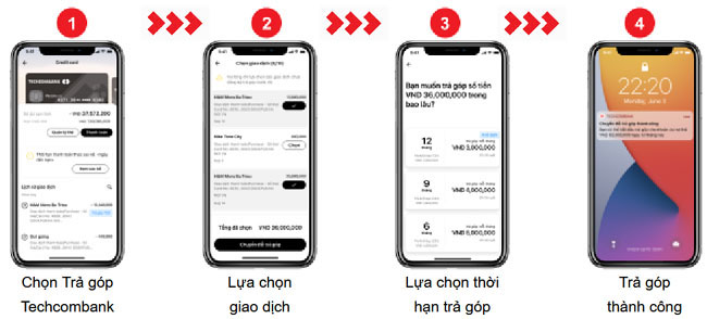 Chuyen doi tra gop tren ung dung Techcombank Mobile 4