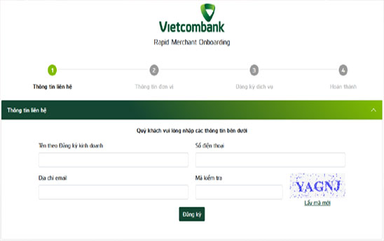 Giải pháp đăng kí trực tuyến để trở thành đơn vị chấp nhận thẻ của Vietcombank
