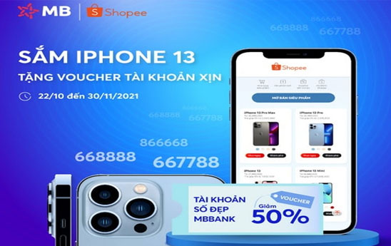 MB tặng voucher giảm 50% phí tài khoản số đẹp tại Shopee