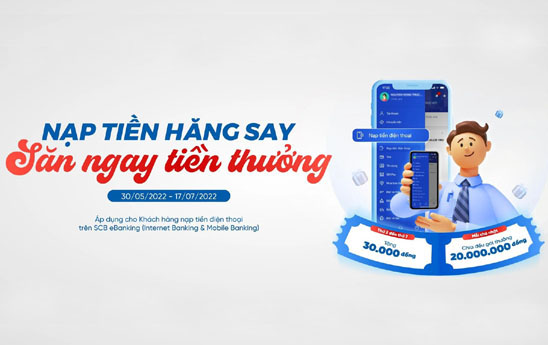 SCB ưu đãi khách hàng cá nhân sử dụng dịch vụ nạp tiền điện thoại trên eBanking