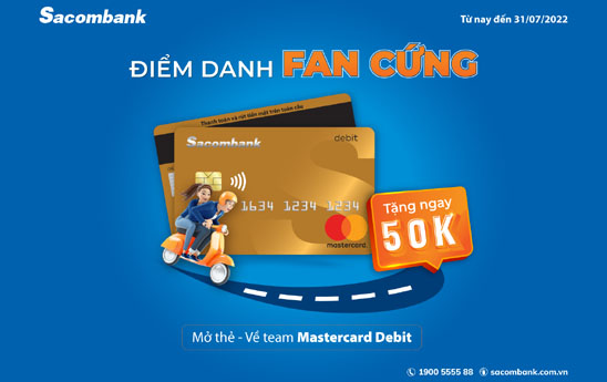 Sacombank ưu đãi mở thẻ thanh toán quốc tế - hoàn ngay 50.000 đồng